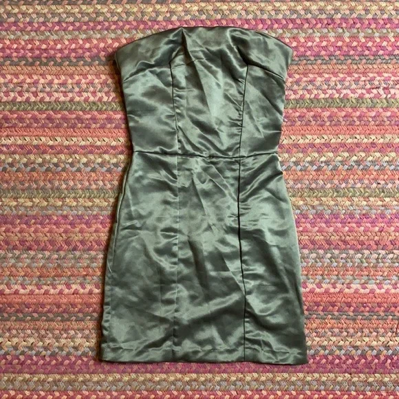 Dresses | Army Green Satin Strapless Tube Mini Party Dress | Poshmark
